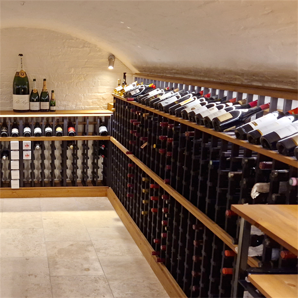 U-Shaped Wine Cellar in Northamptonshire with contrasting black and oak colour stain