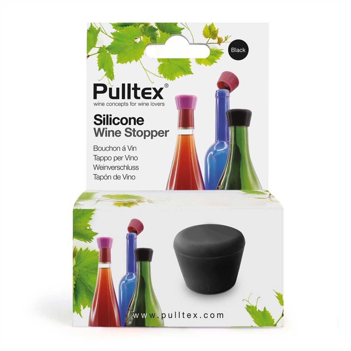 Pulltex Silicone Wine Bottle Stopper - Black - Set of 2