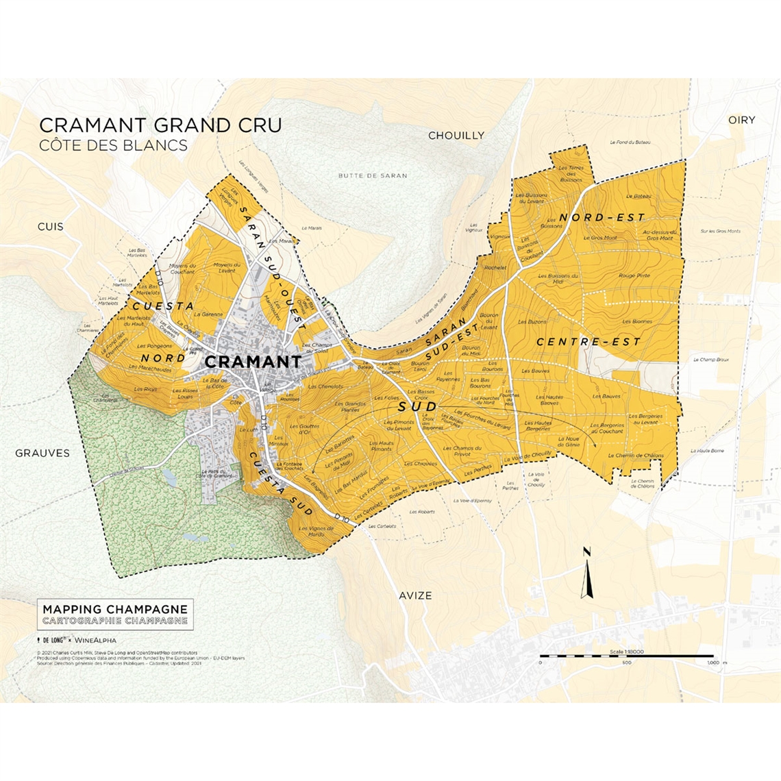 De Long’s Map of Côte des Blancs Champagne - Cramant Grand Cru