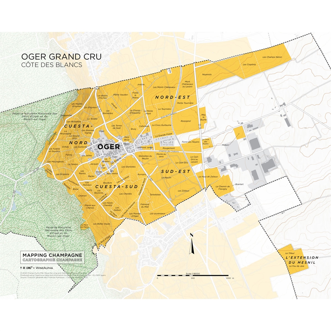 De Long’s Map of Côte des Blancs Champagne - Oger Grand Cru
