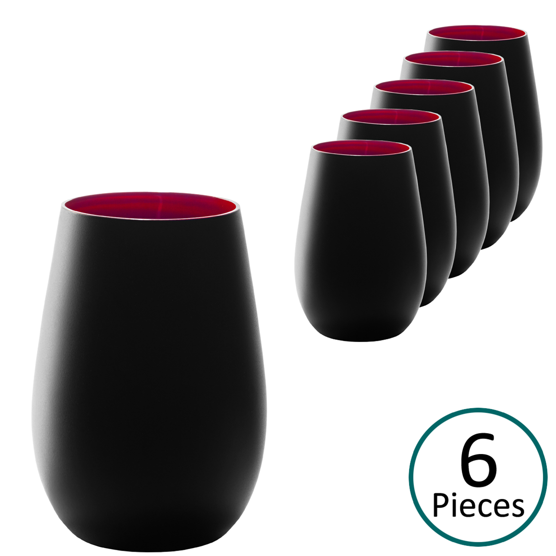 Stolzle Elements Black & Red Water/Mixer Tumbler Glass 465ml - Set of 6